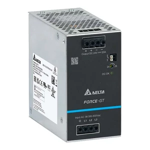 Napájací zdroj DELTA DRF-24V480W3GBA, montáž na DIN lištu Delta 24V/20A, FORCE-GT, vysoká účinnosť, vysoká hustota výkonu, 3-fázový vstup