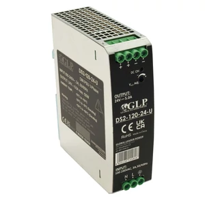 GLP DS2-120-24-U, GLP: Napájací zdroj 24V/5A/120W na DIN lištu s kovovým puzdrom, Uin = 90-264VAC / 127-370VDC