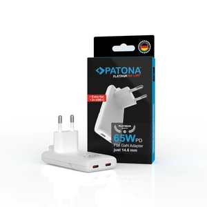 PATONA Platinum GaN PD65W Plochý Adaptér Biela 2x USB-C PD3.0 QC3.0