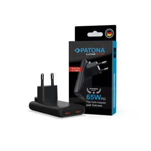 PATONA Platinum GaN PD65W Plochý Adaptér Čierny 2x USB-C PD3.0 QC3.0