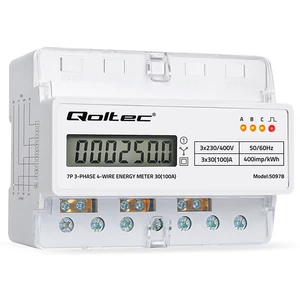 Qoltec Three-phase electronic meter | DIN rail energy meter | 400V | 100A | LCD | LED | 7P