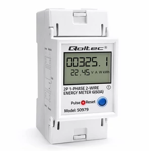 Qoltec Single-phase electronic energy consumption meter for DIN rail | RESET | periodic and permanent counter | 230V | 60A | LCD | LED | 2P