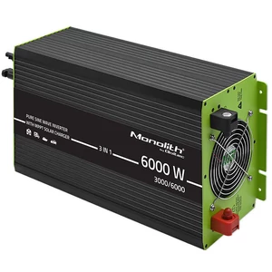 Qoltec Monolith 3 az 1-ben szolár inverter AC töltés funkcióval | MPPT | UPS | ATS | 3000W | 6000W | 12V–230V | Tiszta szinuszhullám