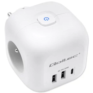 Qoltec Power Cube hosszabbító 6 az 1-ben világító kapcsolóval | 3x AC | 2x USB | 1x USB-C PD 20W | Fehér