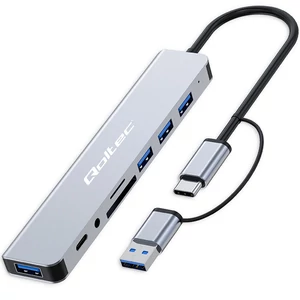 Qoltec Hub Adaptér 8v1 USB-C/USB | USB-C | 4xUSB | SD/TF karta | JACK 3,5mm TRRS