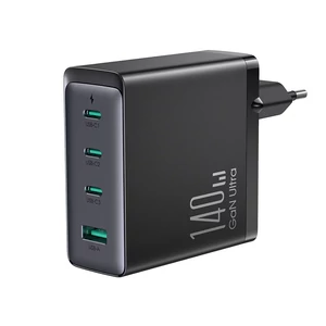 Joyroom GaN 140W rýchla nabíjačka 3 x USB-C / USB-A Joyroom JR-TCG05EU - čierny + USB-C - USB-C 240W 1,2m kábel