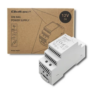 Napájací zdroj Qoltec na DIN lištu | 24W | 12V | 2A | Biely