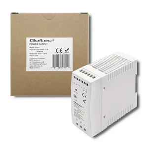 Napájací zdroj Qoltec na DIN lištu | 40W | 24V | 1,67A | Biely | Tenký