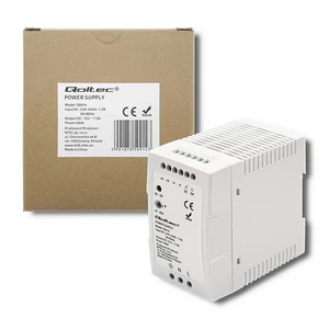 Napájací zdroj Qoltec na DIN lištu | 90W | 12V | 7,5A | Biely | Tenký