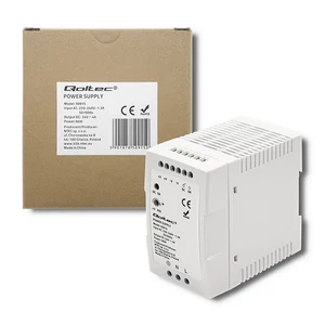 Napájací zdroj Qoltec na DIN lištu | 96W | 24V | 4A | Biely | Tenký