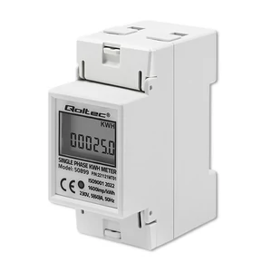Jednofázový elektronický merač spotreby energie Qoltec | 230 V | LCD | 2P | montáž na DIN lištu