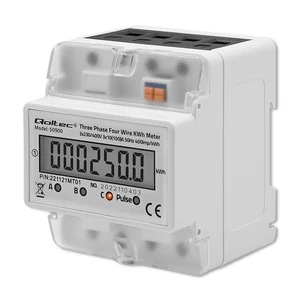 Qoltec Trojfázový elektronický merač energie | 400V | LCD | 4P | DIN lišta