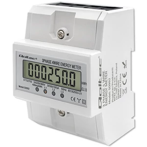 Qoltec Three-phase electronic meter | DIN rail mounted energy consumption meter | 400V | 100A | LCD | 4P
