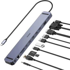 Choetech HUB-M20 11 in 1 USB Type C Hub Adapter USB C PD 100W 4K HDMI VGA 3x USB 3.0 3.5mm Audio RJ45 Ethernet SD/TF kártyaolvasó