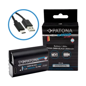 PATONA platinum kamera akkumulátor USB-C bemenettel Panasonic DMW-BLK22 S5 G9 GH5 GH5S készülékhez