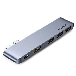 Ugreen Multifunkcionális HUB 2x USB Typ C - USB Typ C PD (Thunderbolt 3, 100W, 4K@60 Hz, 10 Gbps) / HDMI 4K@30 Hz / 3x USB 3.0 MacBook Pro / Air - Szürke (60559)