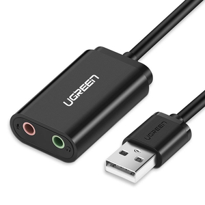 Ugreen külső USB hangkártya 3.5mm mini jack hangerőszabályzóval 15cm - Fekete (30724)