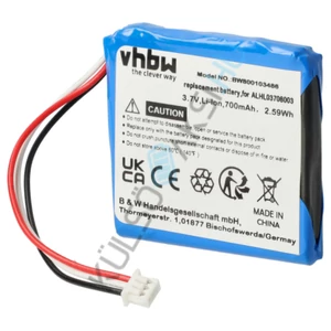 VHBW GPS csere akkumulátor a TomTom ALHL03708003 készülékhez - 700 mAh, 3,7 V