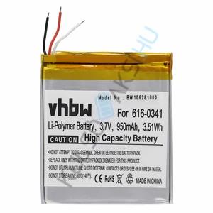 VHBW MP3-lejátszó csere akkumulátor Apple 616-0333, 616-0343, 616-0341, 07-001-01 - 950 mAh 3,7 V Li-polimerhez