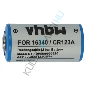 VHBW csere akkumulátor a 16340, DL123A, CR123R, CR17335, EL123AP, CR17345, CR123A típusokhoz – 700 mAh 3,6 V Li-Ion