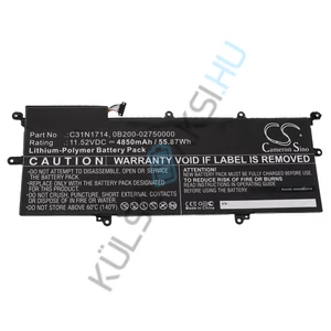 VHBW notebook csere akkumulátor Asus 0B200-02750000, C31N1714 - 4850 mAh 11,52 V Li-polimerhez