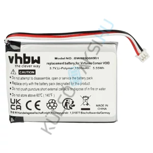 VHBW vezeték nélküli fejhallgató csere akkumulátor Corsair 603450, AEC524050 - 1500 mAh 3,7 V Li-Ion