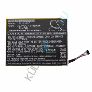 VHBW táblagép csere akkumulátor Alcatel TLp032CC-hez - 3100 mAh 3,7 V NiMH