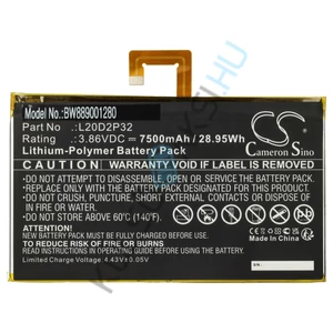 VHBW táblagép csere akkumulátor Lenovo L20D2P32-hez - 7500 mAh 3,86 V Li-polimer