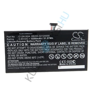 VHBW Tablet Battery Replacement for Asus 0B200-02120000, 0B200-02120100, AD2068520 - 8200 mAh 3.85 V Li-polymer