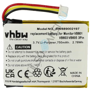 VHBW Baby Monitor Battery Replacement for GHB Bat-UU24 - 750 mAh 3.7 V Li-polymer