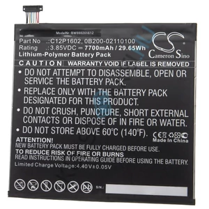 VHBW táblagép csere akkumulátor Asus 0B200-02110100, C12P1602 - 7700 mAh 3,85 V Li-polimerhez