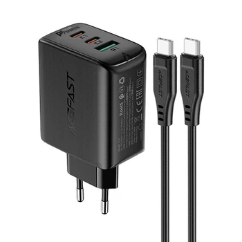 Acefast 2 az 1-ben töltő, 2x USB Type C / USB 65W, PD, QC 3.0, AFC, FCP (szett kábellel), fekete (A13-black)