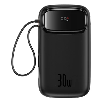 Baseus QPow 2 20000mAh 30W Power Bank s 2 zabudovanými USB-C káblami - Čierna