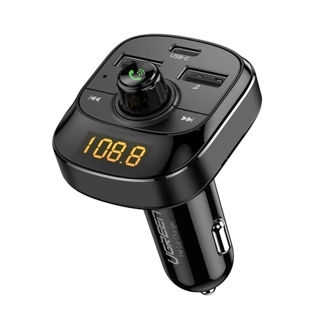 Ugreen FM Transmitter Transzmitter Bluetooth 5.0 Autós töltő MP3 3x USB TF microSD 4,8A Fekete (ED04070717)