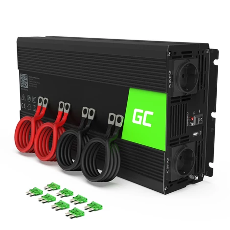 Invertor auto Green Cell de la 12V la 220V, convertor de tensiune 2000W/4000W, undă sinusoidală pură