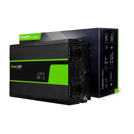 Green Cell Autós Inverter 24V-ról 230V-ra feszültségátalakító (feszültség növelő) 2000W Tiszta szinuszhullám