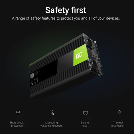 Green Cell Autós áram feszültségátalakító inverter 12V-ról 230V-ra 3000W / 6000W, teljes/tiszta szinuszhullám