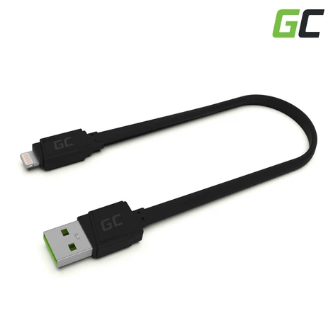 Green Cell GC matný Lightning Flat dátový a nabíjací kábel 25 cm dĺžka s podporou rýchlonabíjania Apple 2.4A