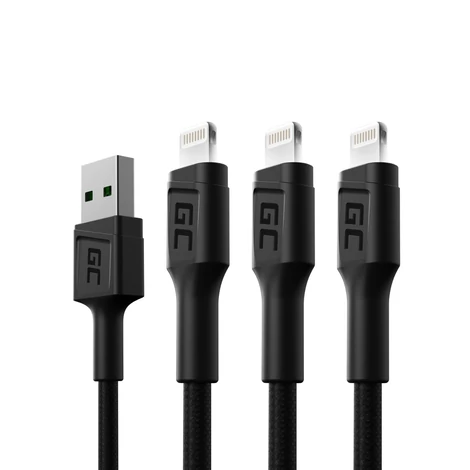 Green Cell 3 x GC Ray USB - Osvetlenie 200 cm Apple White LED rýchle nabíjanie