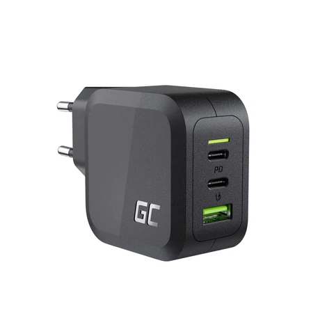 Rýchla nabíjačka Green Cell GaN PowerGaN 2x USB-C PD + 1x QC 3.0 65W EU (čierna)