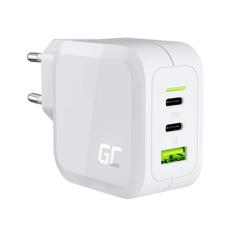 Rýchla nabíjačka Green Cell GaN PowerGaN 2x USB-C PD + 1x QC 3.0 65W EU (biela)