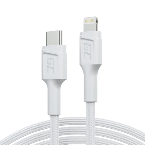 Green Cell Biela USB-C - Lightning MFi 1 m kábel Apple iPhone Green Cell PowerStream, rýchle nabíjanie Power Delivery