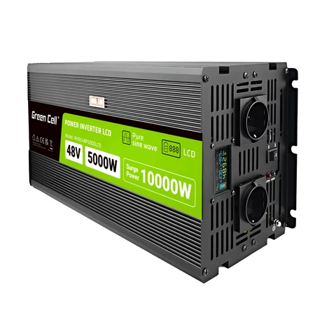 Striedač napätia do auta Green Cell 48V na 230V (zvyšovač napätia) 5000W/10000W Pure Sine Wave s LCD displejom 