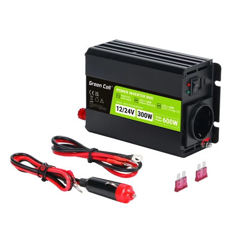 Invertor do auta Green Cell z 12V/24V na 230V menič napätia (zosilňovač napätia) 300W / 600W