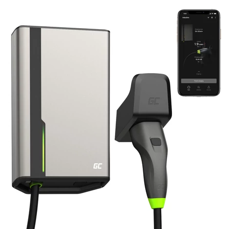 Green Cell GC HabuDen Wallbox 22kW 32A 5m kábel Type 2 Smart EV töltőállomás elektromos autókhoz GC App, Bluetooth, WiFi-vel
