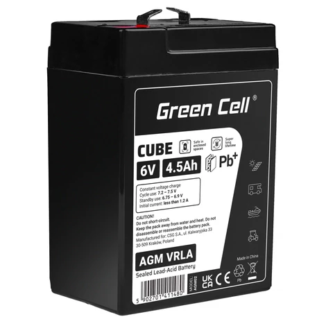 Green Cell CUBE AGM batéria IP54 6V 4,5Ah VRLA Gel hlboký cyklus, skúter, kosačka, loď, traktor