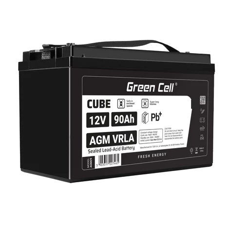 Green Cell CUBE AGM batéria IP54 12V 90Ah VRLA Gel hlboký cyklus, skúter, kosačka, loď, traktor