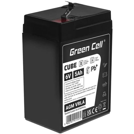 Green Cell CUBE AGM batéria IP54 6V 5Ah VRLA Gel hlboký cyklus, skúter, kosačka, loď, traktor