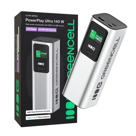Greencell PowerPlay Ultra Powerbank 25200mAh 140W PD USB C s rýchlym nabíjaním pre notebook, MacBook, iPhone 16 15 14 Pro Max