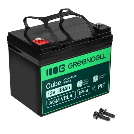 Green Cell Cube AGM VRLA IP54 12V 33Ah karbantartásmentes akkumulátor fűnyírókhoz, robogókhoz, csónakokhoz és kerekesszékekhe